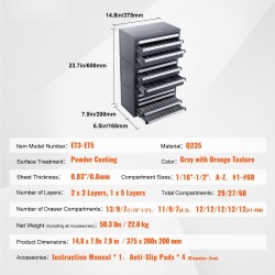 Poranterälokerikko teräs 0,8 mm 116 lokeroa koot 1/16–1/2 pinottava 3-kaappinen
