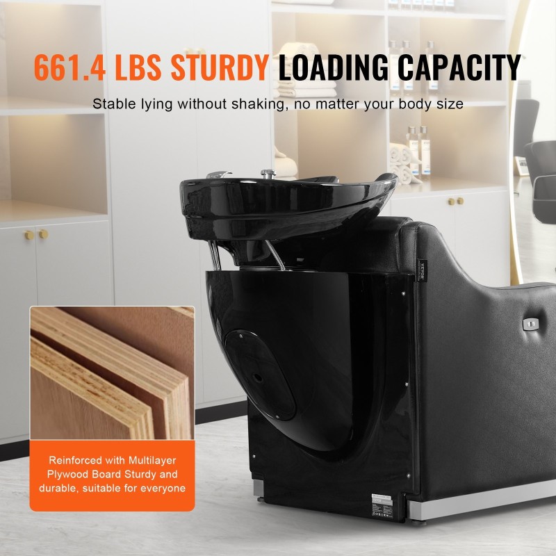 Hiustenpesutuoli keraamisella pesualtaalla sähköisellä jalkatuella ja PU-verhoilulla 300 kg kantavuus