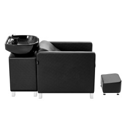 Kampaamon pesutuoli keraamisella pesualtaalla keinonahkaverhoilu leveällä jalkatuella kolmesataa kilogrammaa