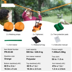 Tasapainoliinasetti 18,3 m kaksilinjainen oranssi puunsuojilla käsiharjoittimella ja kantolaukulla