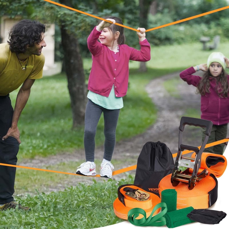 Tasapainoliinasetti 18,3 m kaksilinjainen oranssi puunsuojilla käsiharjoittimella ja kantolaukulla
