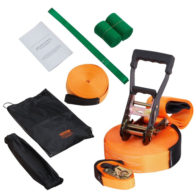 Tasapainoliinasetti 18,3 m kaksilinjainen oranssi puunsuojilla käsiharjoittimella ja kantolaukulla