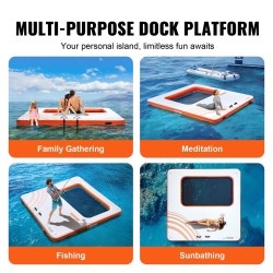 Täytettävä PVC-kelluva laituri 3,04 x 3,04 m trampoliiniverkolla ja irrotettavalla tikkaalla