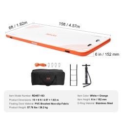 Ilmatäytteinen PVC-harjattu liukumaton laituri 4,57 x 1,82 m irrotettavalla tikkaalla