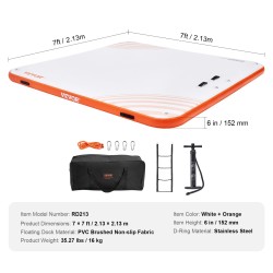 Ilmatäytteinen kelluva laiturialusta PVC-liukumattomalla pinnalla 2,13 x 2,13 m irrotettavalla tikkaalla