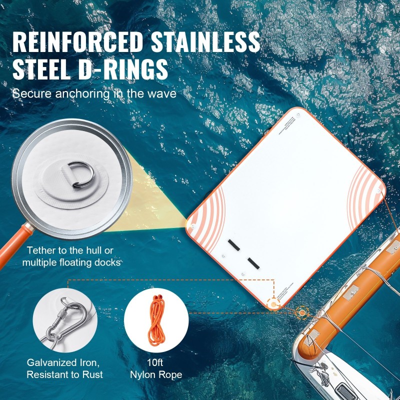 Kelluva laituri PVC-harjattu kangas 3,04x2,43 m luistamaton irrotettava tikas