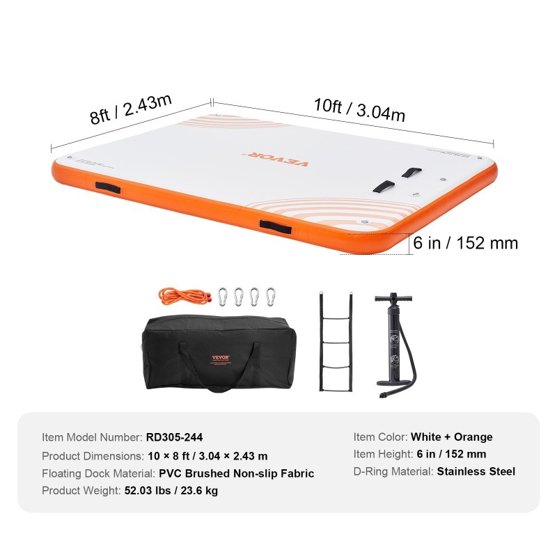 Kelluva laituri PVC-harjattu kangas 3,04x2,43 m luistamaton irrotettava tikas