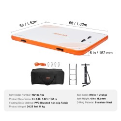 Laiturialusta ilmatäytteinen PVC 1,82 x 1,52 m irrotettava tikas kantolaukulla