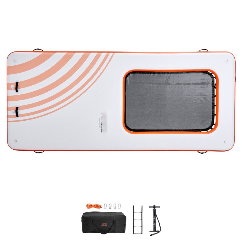 Ilmatäytteinen PVC-harjatekangas kelluva laituri koko 4,57 x 1,98 m trampoliiniverkolla