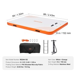 Ilmatäytteinen PVC-kelluva laiturialusta 2,43 x 1,52 m liukuestepintainen irrotettavalla tikkaalla