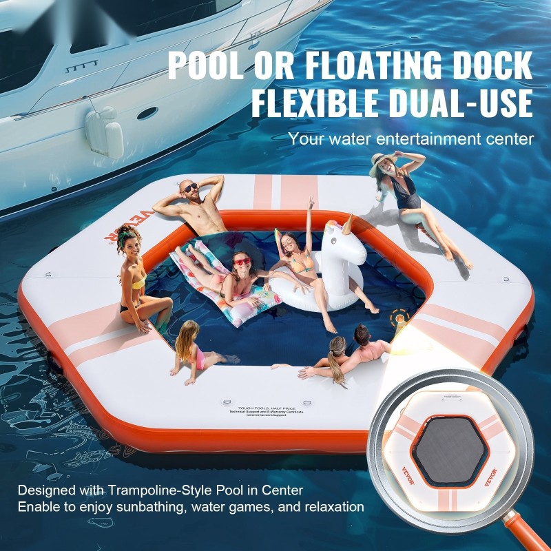 Ilmatäytteinen pyöreä lautta harjatusta PVC kankaasta halkaisija 2,59 m trampoliiniverkolla