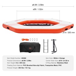 Ilmatäytteinen pyöreä lautta harjatusta PVC kankaasta halkaisija 2,59 m trampoliiniverkolla