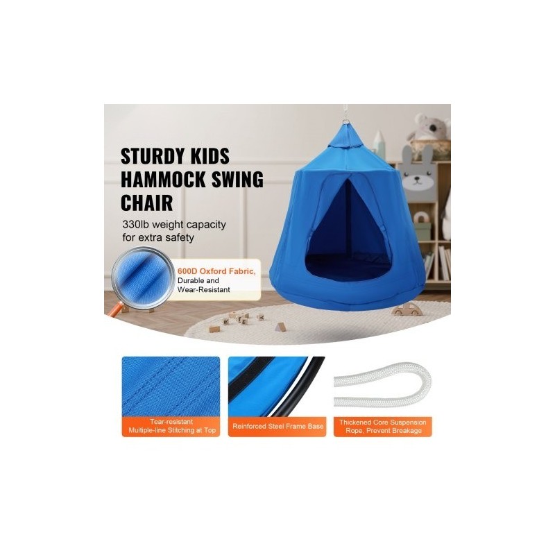 Riippuva telttakeinu 600D Oxford-kangas ø110x117 cm sininen kantavuus 150 kg