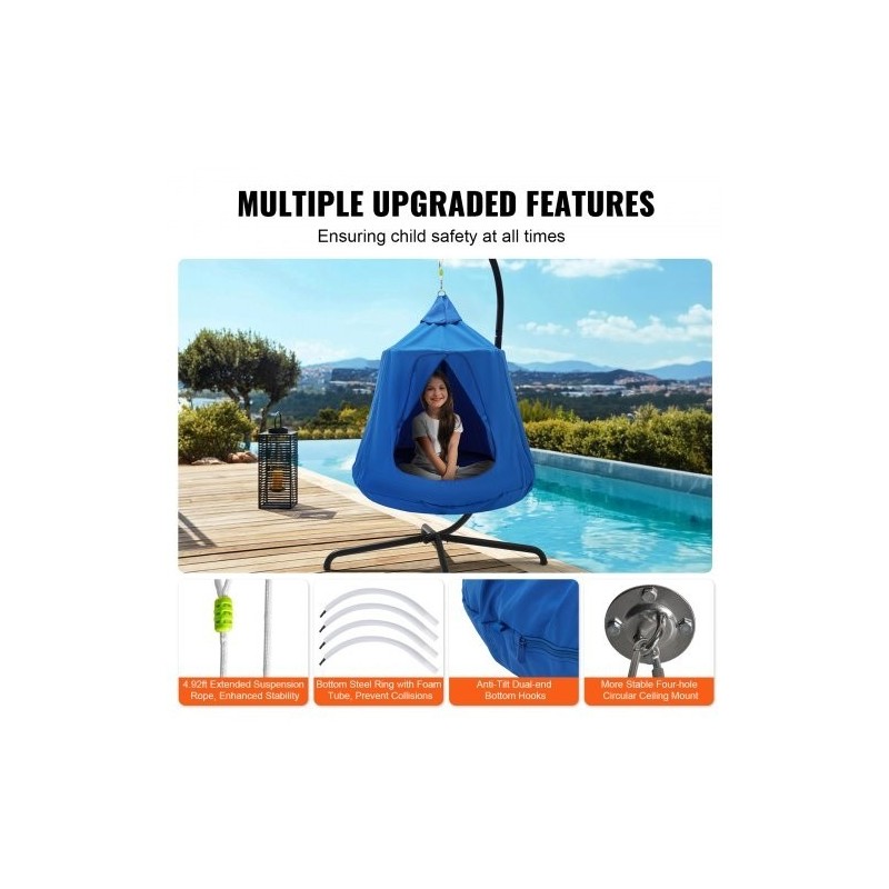 Riippuva telttakeinu 600D Oxford-kangas ø110x117 cm sininen kantavuus 150 kg