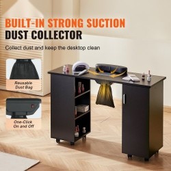 Manikyyripöytä MDF musta 1200x450x805 mm sähköisellä pölynkerääjällä 8 pyörää joista 4 lukittavaa