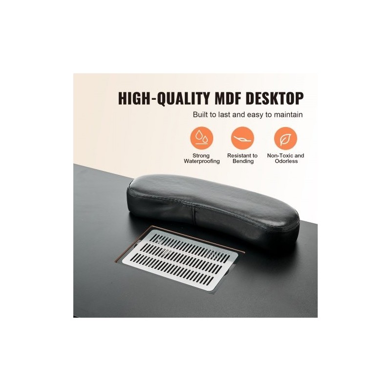 Manikyyripöytä MDF musta 1200x450x805 mm sähköisellä pölynkerääjällä 8 pyörää joista 4 lukittavaa