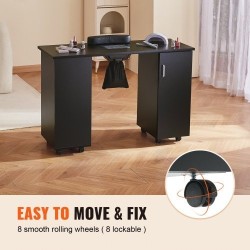 Manikyyripöytä MDF musta 1200x450x805 mm sähköisellä pölynkerääjällä 8 pyörää joista 4 lukittavaa