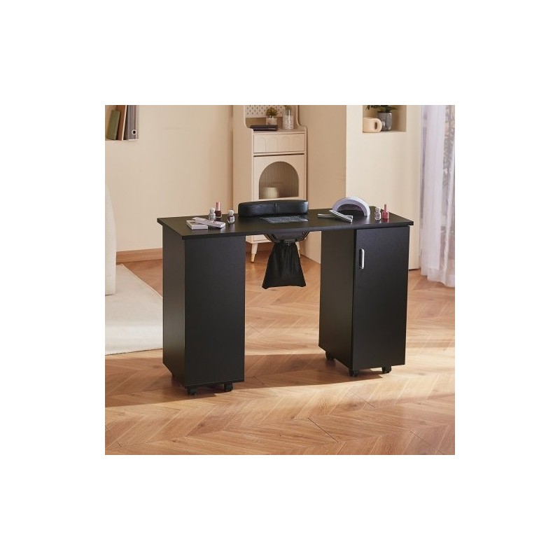Manikyyripöytä MDF musta 1200x450x805 mm sähköisellä pölynkerääjällä 8 pyörää joista 4 lukittavaa