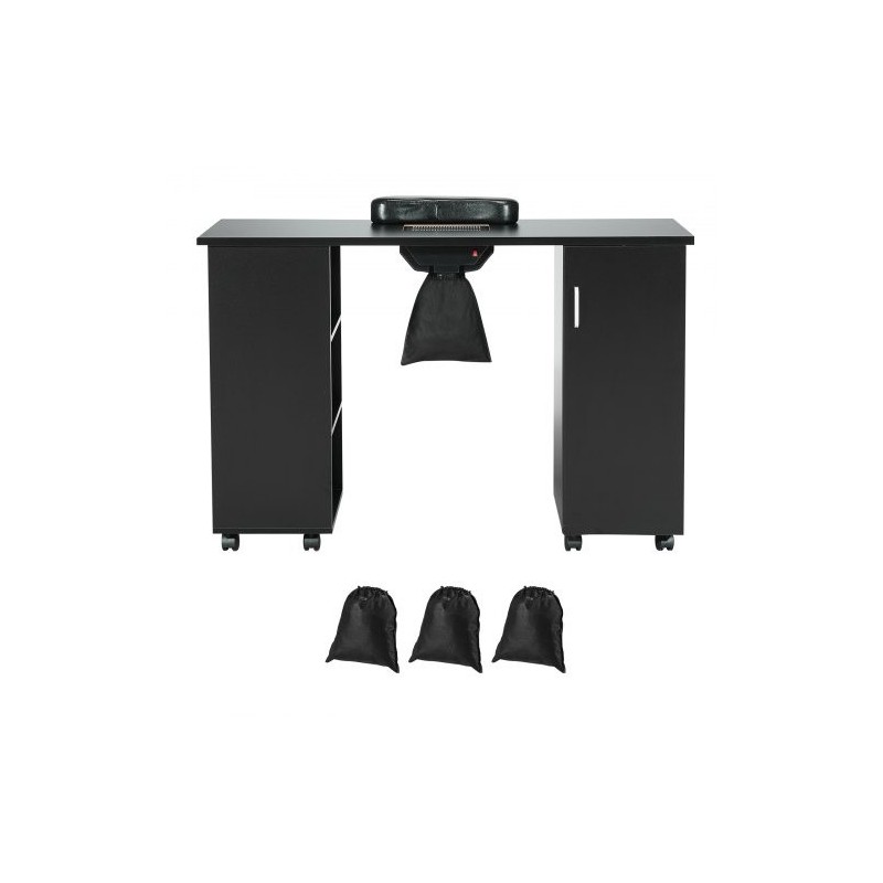Manikyyripöytä MDF musta 1200x450x805 mm sähköisellä pölynkerääjällä 8 pyörää joista 4 lukittavaa