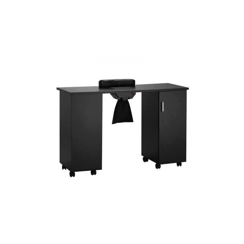 Manikyyripöytä MDF musta 1200x450x805 mm sähköisellä pölynkerääjällä 8 pyörää joista 4 lukittavaa
