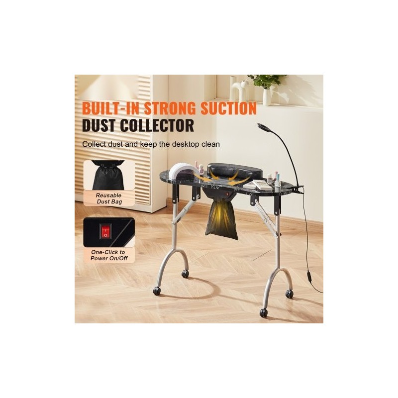 Kokoontaitettava MDF manikyyripöytä sähköisellä pölynkerääjällä ja taipuisalla LED valolla