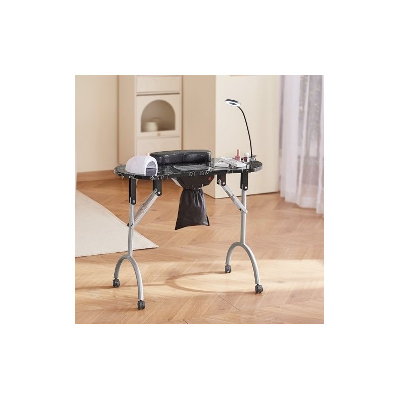 Kokoontaitettava MDF manikyyripöytä sähköisellä pölynkerääjällä ja taipuisalla LED valolla