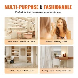 Manikyyri ja meikkipöytä asetonia kestävä lasitaso kolme kaappia kahdeksan metallijalkaa rannetuki musta