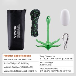 Ankkurisarja valurautainen 1,5 kg 8 metrin köysi poiju säilytyspussi taittuva kajakkiin