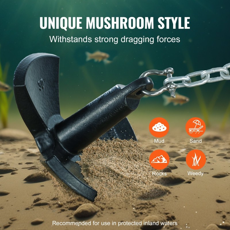 Valurautainen ankkuri 13,6 kilogrammaa vinyylipinnoitteella sienimäinen kolmihaarainen joelle ja järville