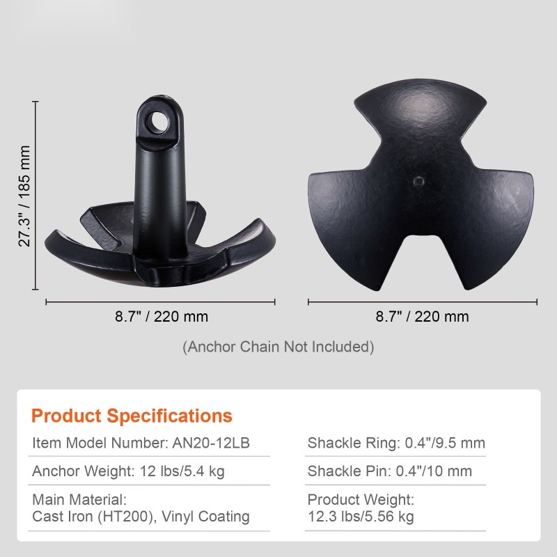 Jokiankkuri vinylipinnoitettu valurautarunko 5,4 kilogrammaa sopii enintään kymmenen jalan pituisille veneille