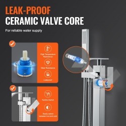 Lattialle asennettava messinkinen kylpyammehana käsisuihkulla ja kaksi vesitilaa 360 asteen juoksuputki