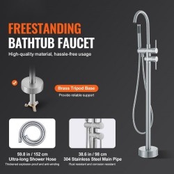 Lattiaan asennettava kylpyammehana täysmessinki harjattu pinta kääntyvä juoksuputki kaksitilainen käsisuihku