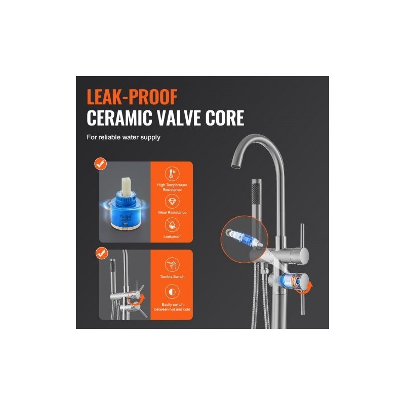 Lattiaan asennettava kylpyammehana täysmessinki harjattu pinta kääntyvä juoksuputki kaksitilainen käsisuihku