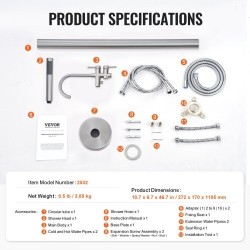 Lattiaan asennettava kylpyammehana täysmessinki harjattu pinta kääntyvä juoksuputki kaksitilainen käsisuihku