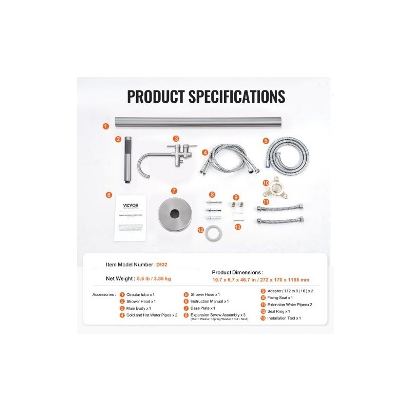 Lattiaan asennettava kylpyammehana täysmessinki harjattu pinta kääntyvä juoksuputki kaksitilainen käsisuihku