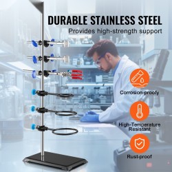Laboratorioteline ja puristimet ruostumattomasta teräksestä valurautaisella jalustalla 59,9 cm tangolla