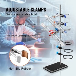 Laboratorioteline ja puristimet ruostumattomasta teräksestä valurautaisella jalustalla 59,9 cm tangolla