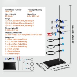 Laboratorioteline ja puristimet ruostumattomasta teräksestä valurautaisella jalustalla 59,9 cm tangolla