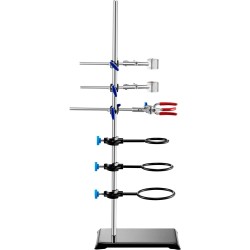 Laboratorioteline ja puristimet ruostumattomasta teräksestä valurautaisella jalustalla 59,9 cm tangolla