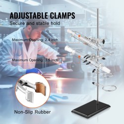 Laboratorioteline ruostumattomasta teräksestä valurautajalka 600 mm korkea säädettävät pidikkeet 2 kpl