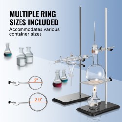 Laboratorioteline ruostumattomasta teräksestä valurautajalka 600 mm korkea säädettävät pidikkeet 2 kpl