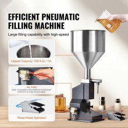 Pneumaattinen nestetäyttökone 5–50 ml 10 l suppilo 304-ruostumaton teräs poljinohjauksella