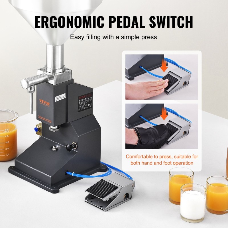 Pneumaattinen nestetäyttökone 5–50 ml 10 l suppilo 304-ruostumaton teräs poljinohjauksella