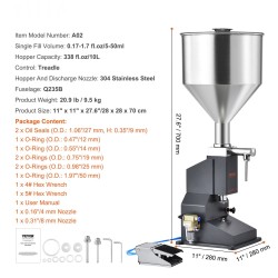 Pneumaattinen nestetäyttökone 5–50 ml 10 l suppilo 304-ruostumaton teräs poljinohjauksella