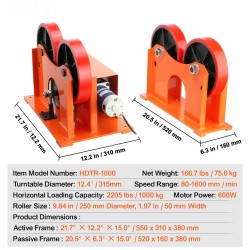 Kääntörullasto hitsaukseen hiiliteräsrunko 600 W 1000 kg 25–1400 mm polyuretaanirullat