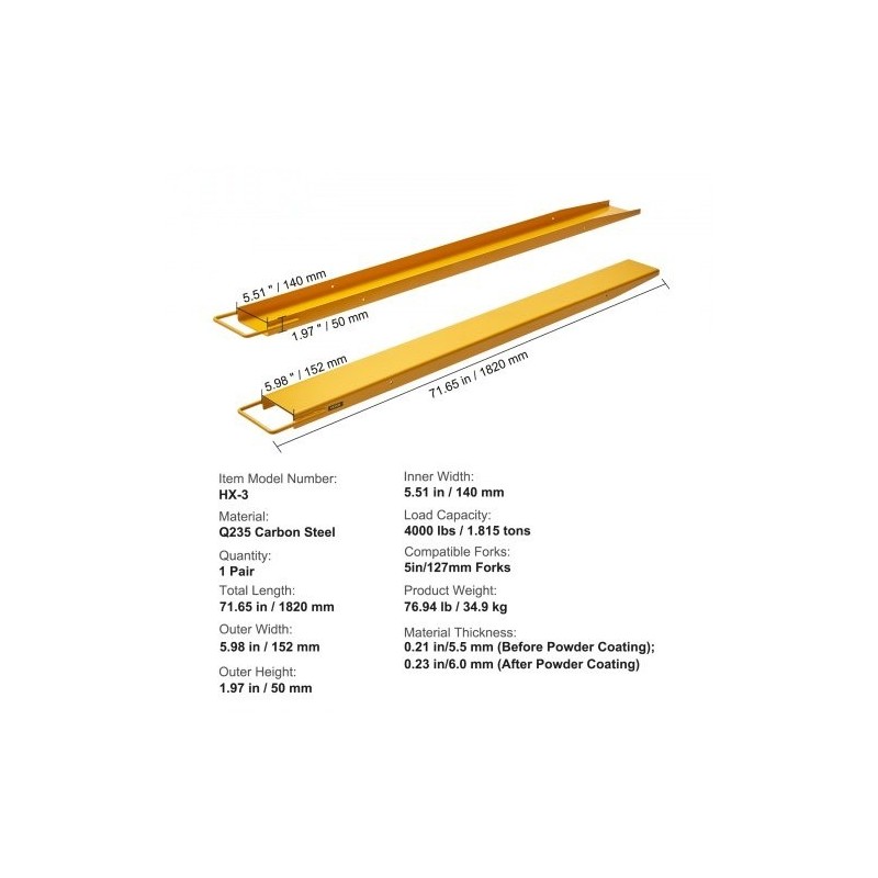 Haarukan jatkeet trukille Q235-hiiliteräs 1820 mm 152 mm yksi pari