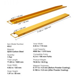 Trukin haarukan jatkeet 1820 mm Q235-hiiliteräs 115 mm sisäleveys 1 pari keltainen