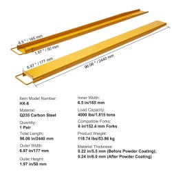 Lavahaarukan pidennykset teollisuusluokan Q235 hiiliteräs jauhemaalattu 2440 mm 1 pari