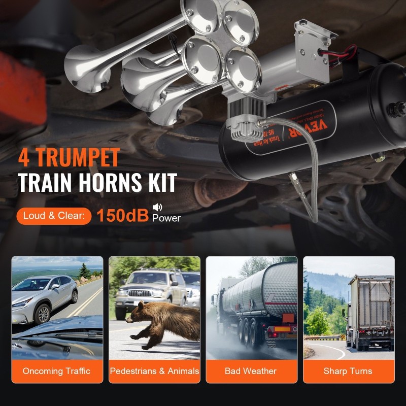 Nelitorvinen paineilmasarja 150 dB 12V 10 L säiliöllä ja kompressorilla