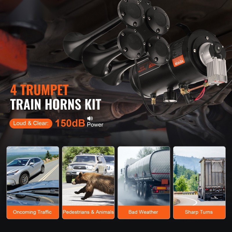 Junatorvisarja nelitorvinen 3 l ilmasäiliö 12 V 150 dB